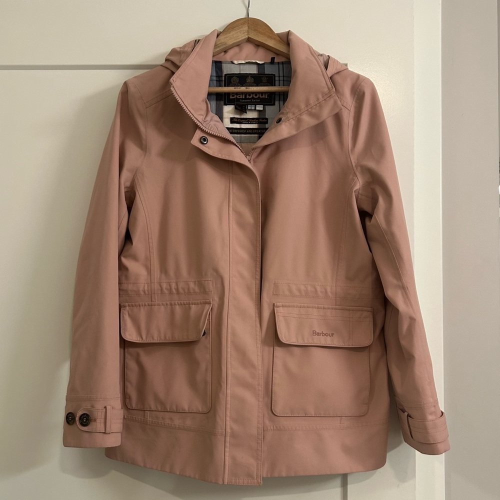 Barbour light pink summer tartan waterproof breathable rain jacket
